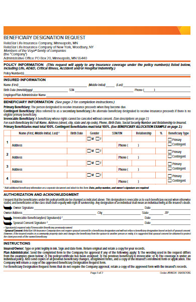 life insurance beneficiary request form