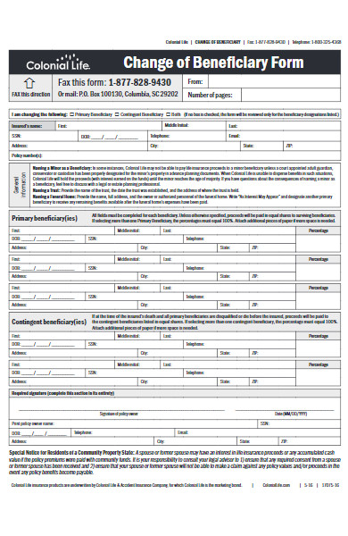 life insurance change of beneficiary form