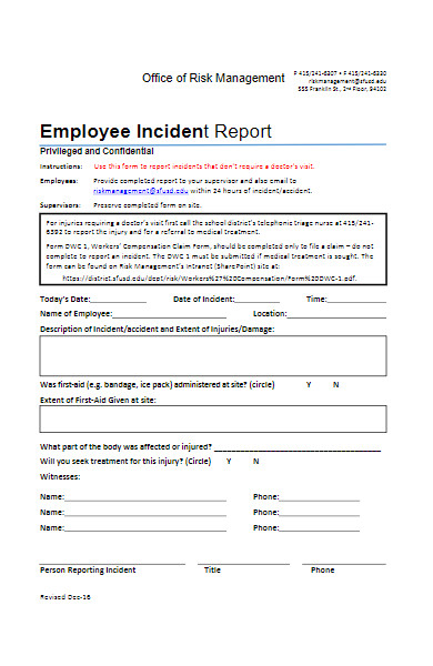 management employee incident report form