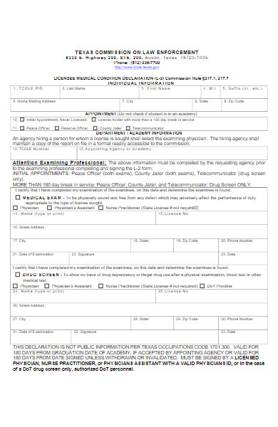 medical condition declaration form