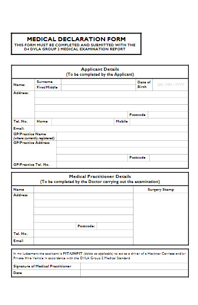 medical examination report declaration form