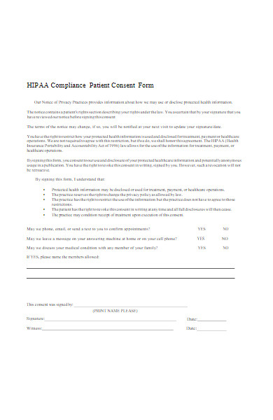 medical hipaa compliance patient consentform