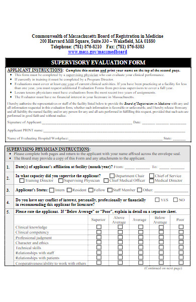 medical supervisory evaluation form