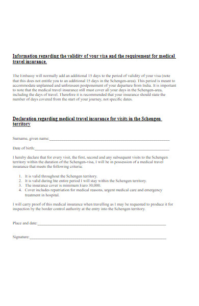 medical travel insurance declaration form
