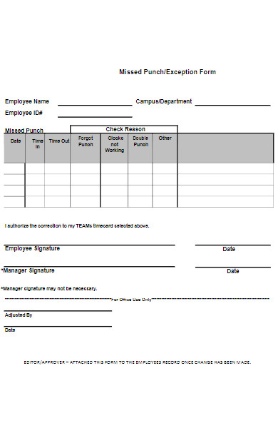 FREE 16+ Missed Punch Forms Download – How to Create Guide, Tips