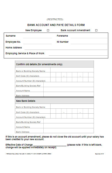 new employee bank account and pay details form