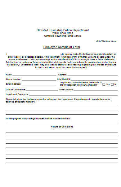 new employee complaint form