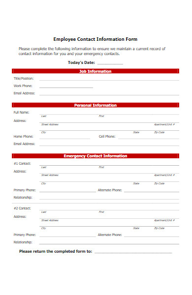new employee contact information form