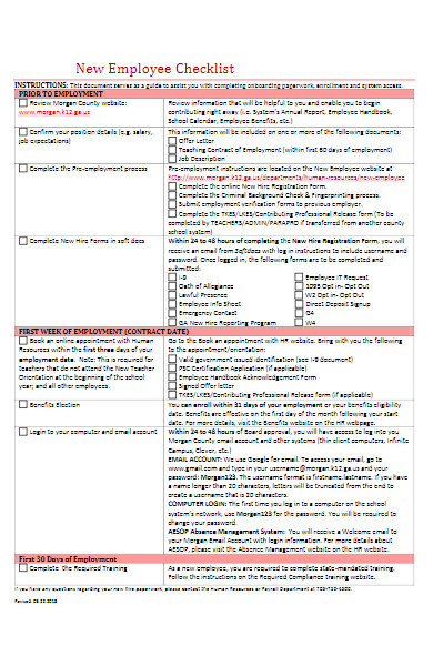 new employee details checklist form