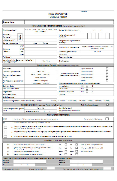 new employee details form