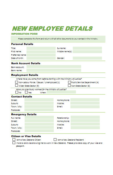 new employee details information form