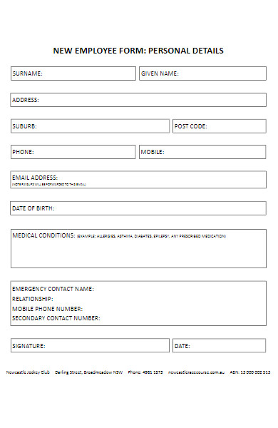 new employee personal details form