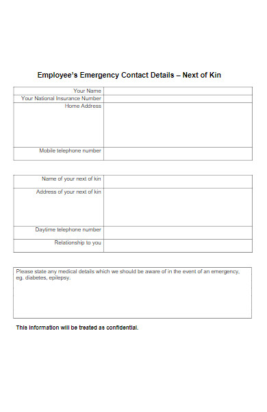 new employees emergency contact details form