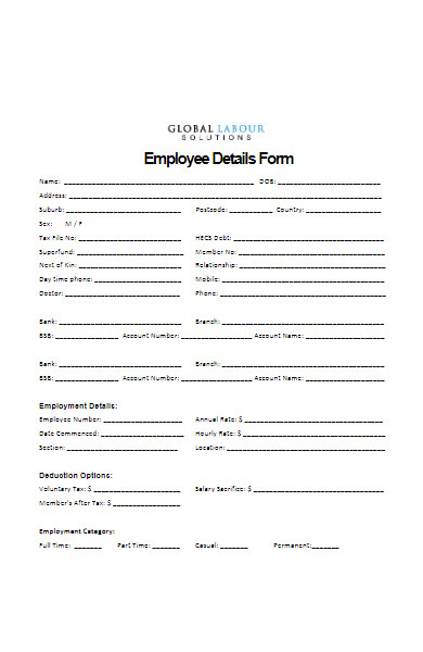 new labour employee details form