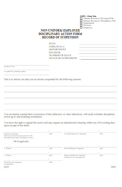 non uniform employee disciplinary action form