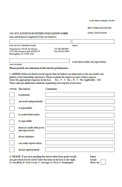 on site supervisor intern evaluation form