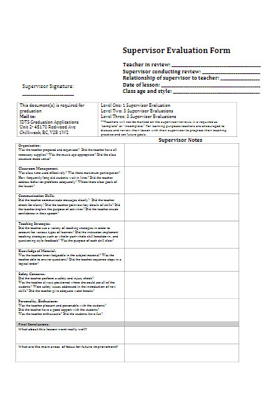 organization supervisor evaluation form