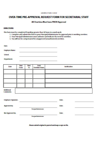 overtime pre approval request form
