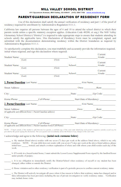 parent guardian declaration of residency form