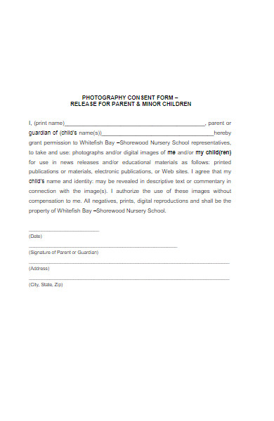 parent photography consent form