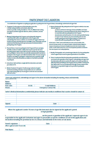 participant declaration form example