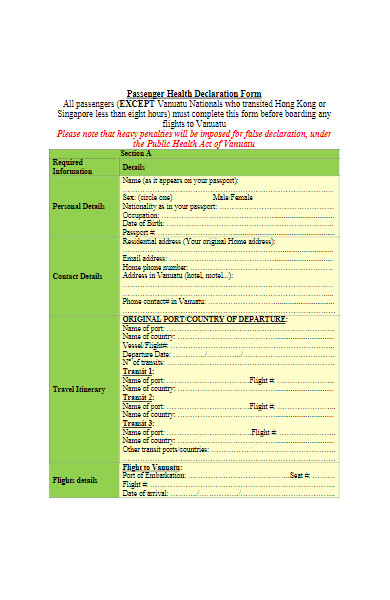 passenger health declaration form