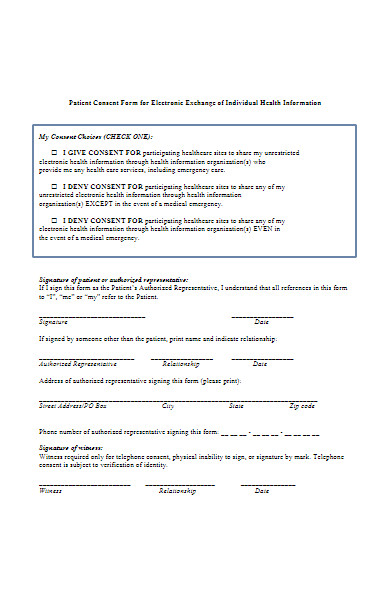 patient consent form for health information