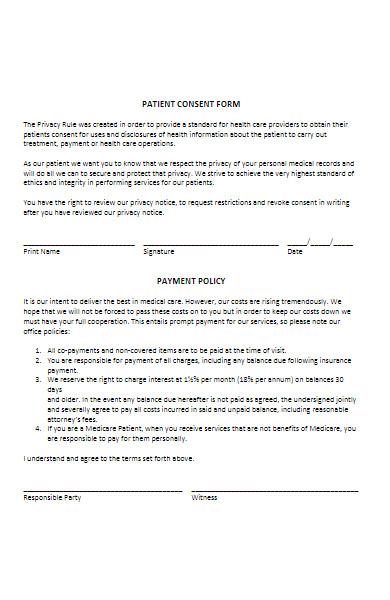 patient consent form for payment