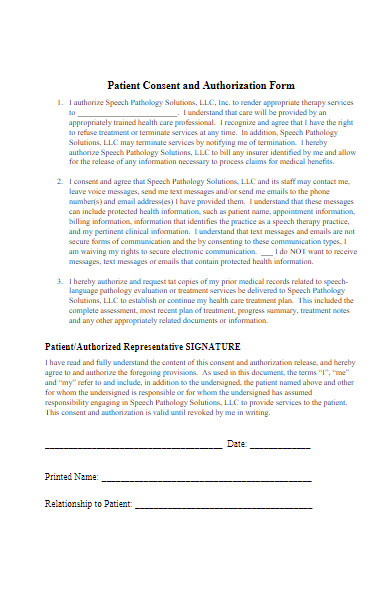 patient consent and authorization form