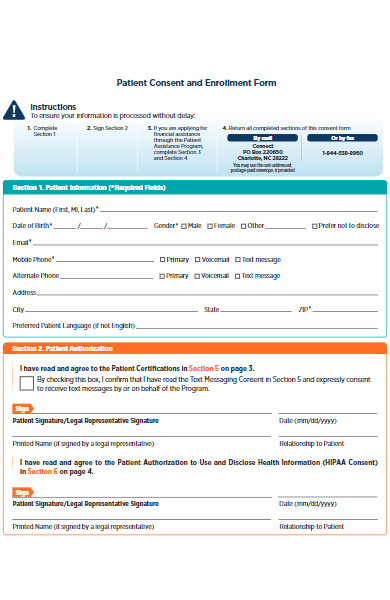 patient consent and enrollment form