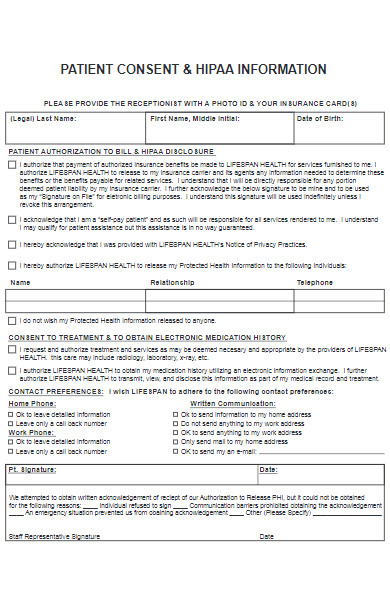 patient consent and hipaa information form