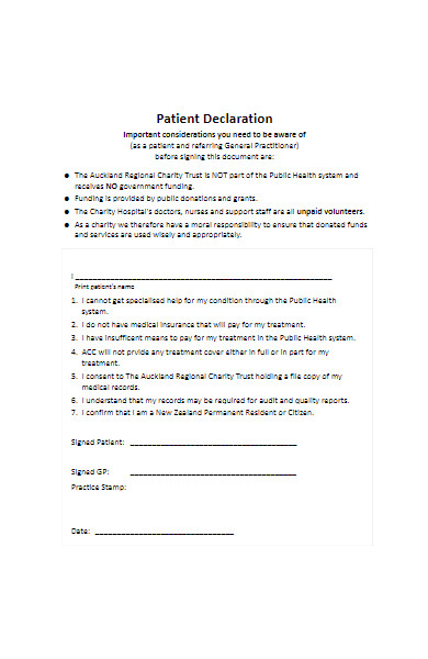 patient declaration forms