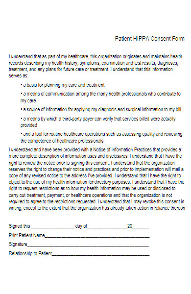 patient hippa consent form format
