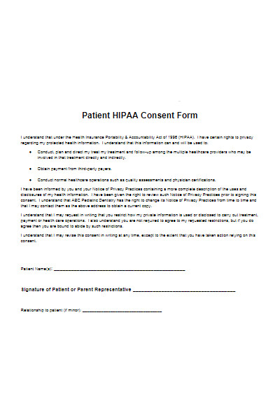 pediatric patient hipaa consent form