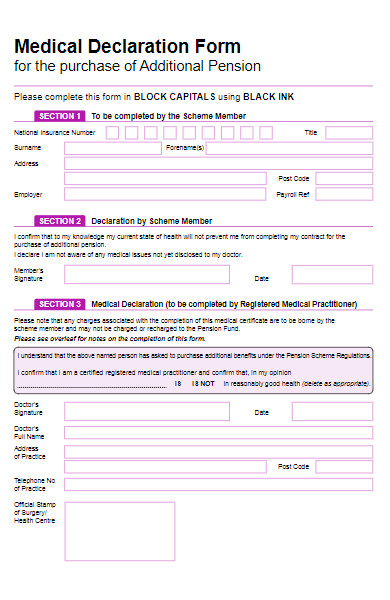 pension scheme medical declaration form