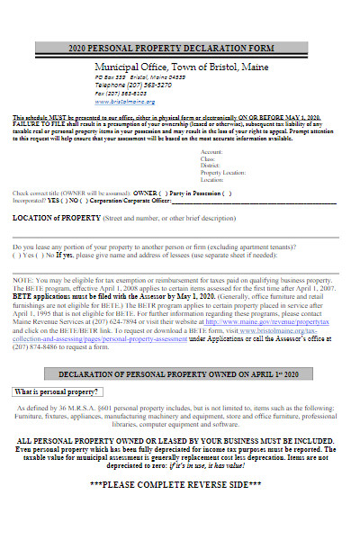 personal property tax declaration form