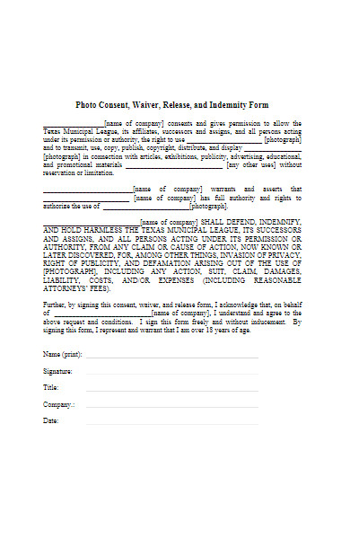 photo consent indemnity form