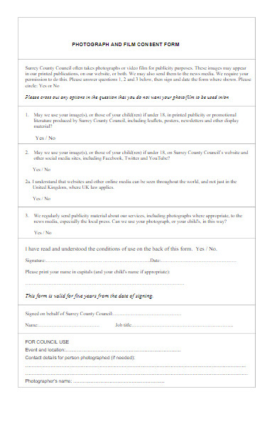photograph and film consent form