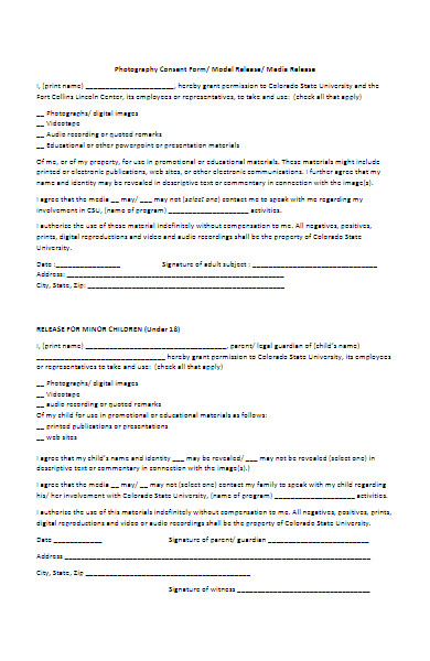 photography consent media release form