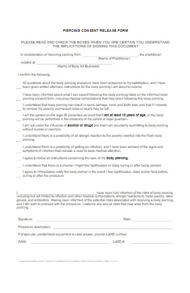 piercing consent release form
