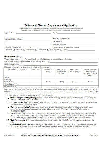 piercing supplemental application consent form