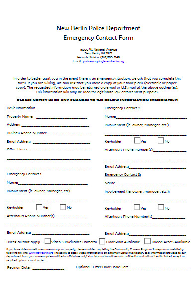 police department emergency contact form