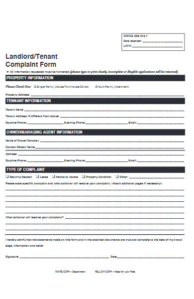 police department tenant complaint form