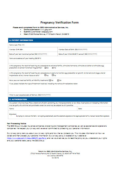 pregnancy verification form