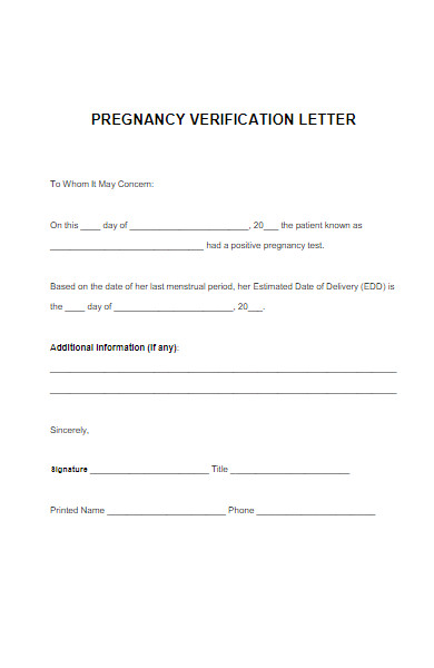 pregnancy verification letter form