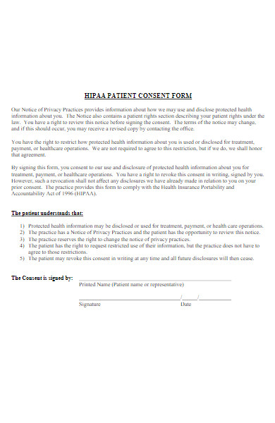 printable hipaa patient consent form