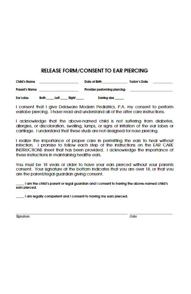 printable piercing consent form
