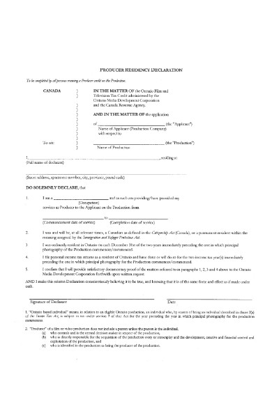 producer residency declaration form