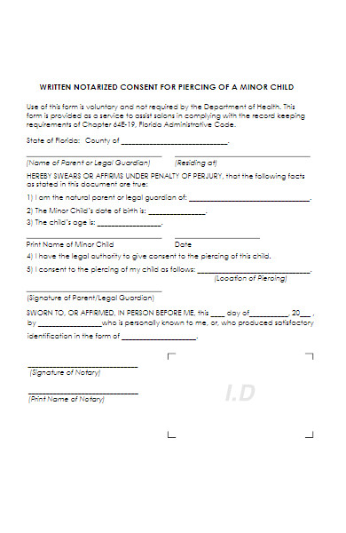 professional piercing child consent form