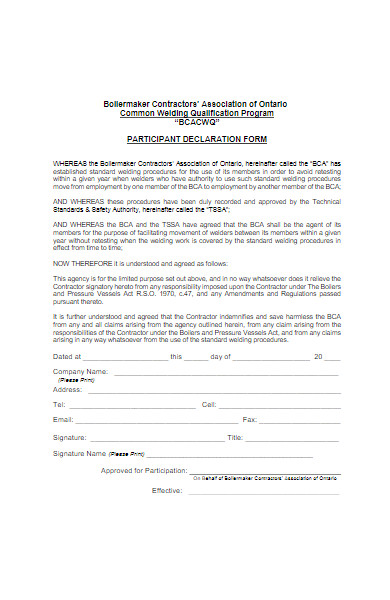 program participant declaration form